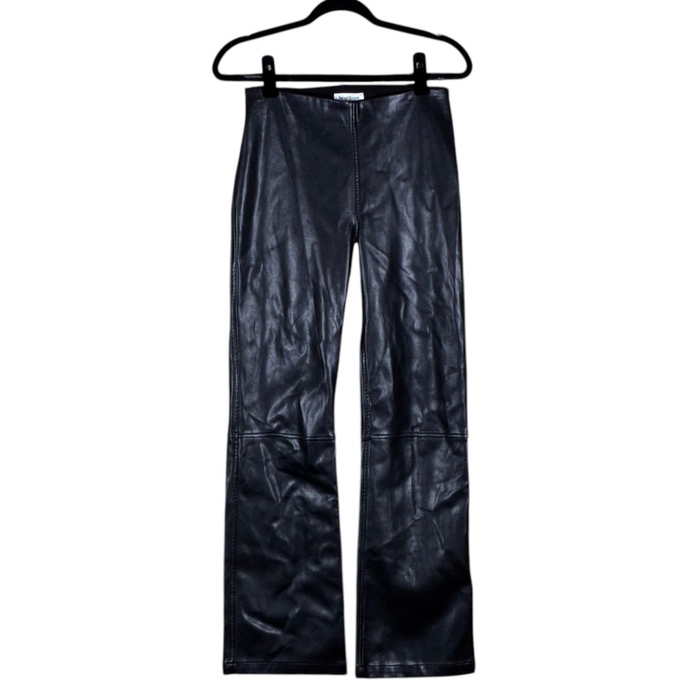 Heartloom Faux Leather Solid Flare Pants Black Edgy High Rise Stretch Size M